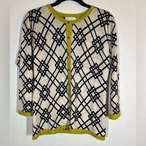 Spartina 449 Seven Oaks cardigan black white green geometric sweater sz S preppy